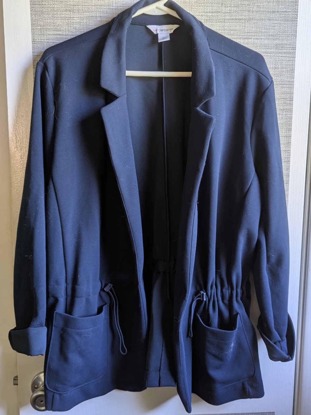 Liz Claiborne Navy Drawstring Waist Blazer Jacket